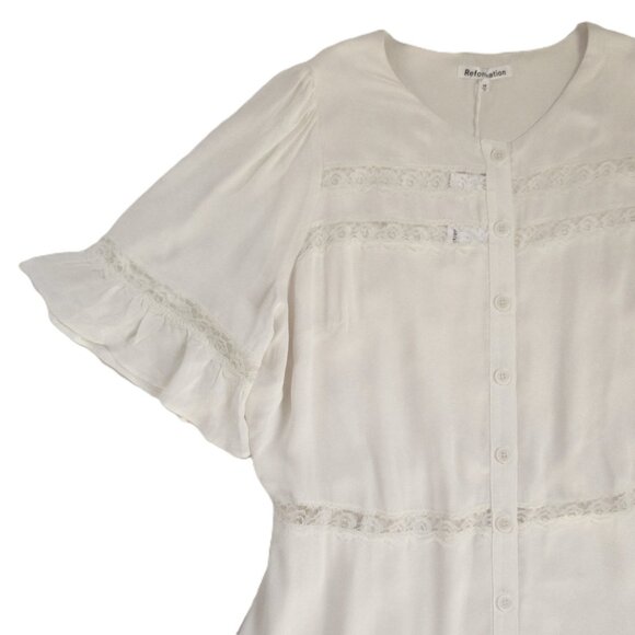 NWT Reformation Woodson in Ivory Lace Trim Midi Button Down Shirt Dress 14 - Picture 5 of 11